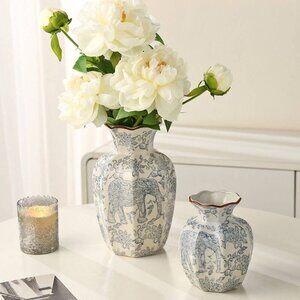 Blue & White Floral Ceramic Vase – New